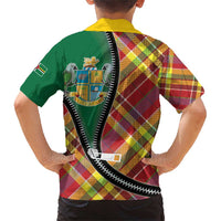 Dominica Creole Day Family Matching Short Sleeve Bodycon Dress and Hawaiian Shirt Madras Pattern Zipper Stylized - Wonder Print Shop