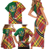 Dominica Creole Day Family Matching Short Sleeve Bodycon Dress and Hawaiian Shirt Madras Pattern Zipper Stylized - Wonder Print Shop