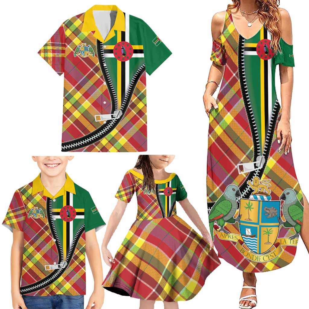 Dominica Creole Day Family Matching Summer Maxi Dress and Hawaiian Shirt Madras Pattern Zipper Stylized - Wonder Print Shop