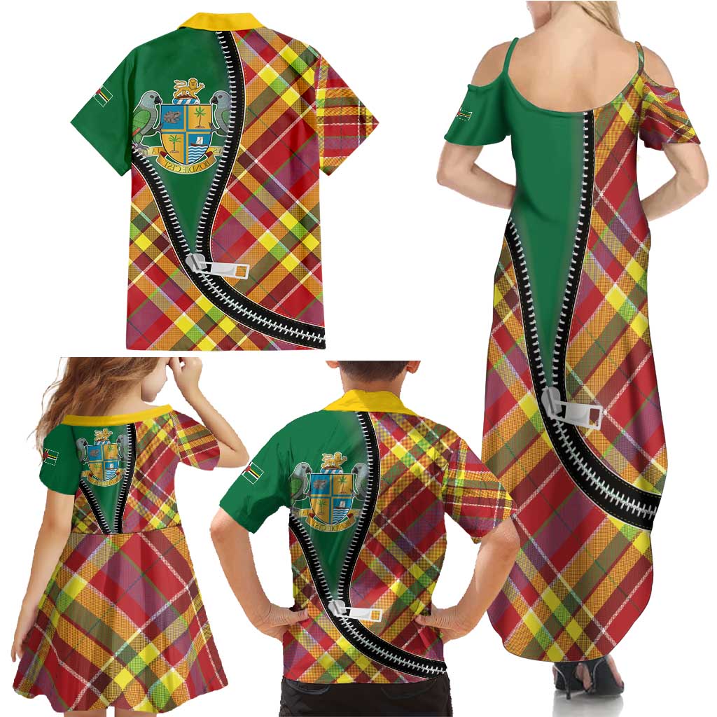 Dominica Creole Day Family Matching Summer Maxi Dress and Hawaiian Shirt Madras Pattern Zipper Stylized - Wonder Print Shop