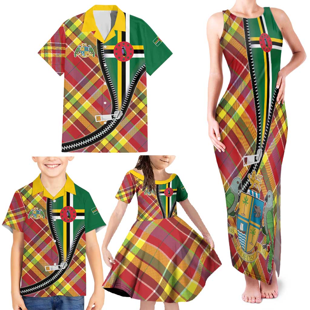 Dominica Creole Day Family Matching Tank Maxi Dress and Hawaiian Shirt Madras Pattern Zipper Stylized - Wonder Print Shop