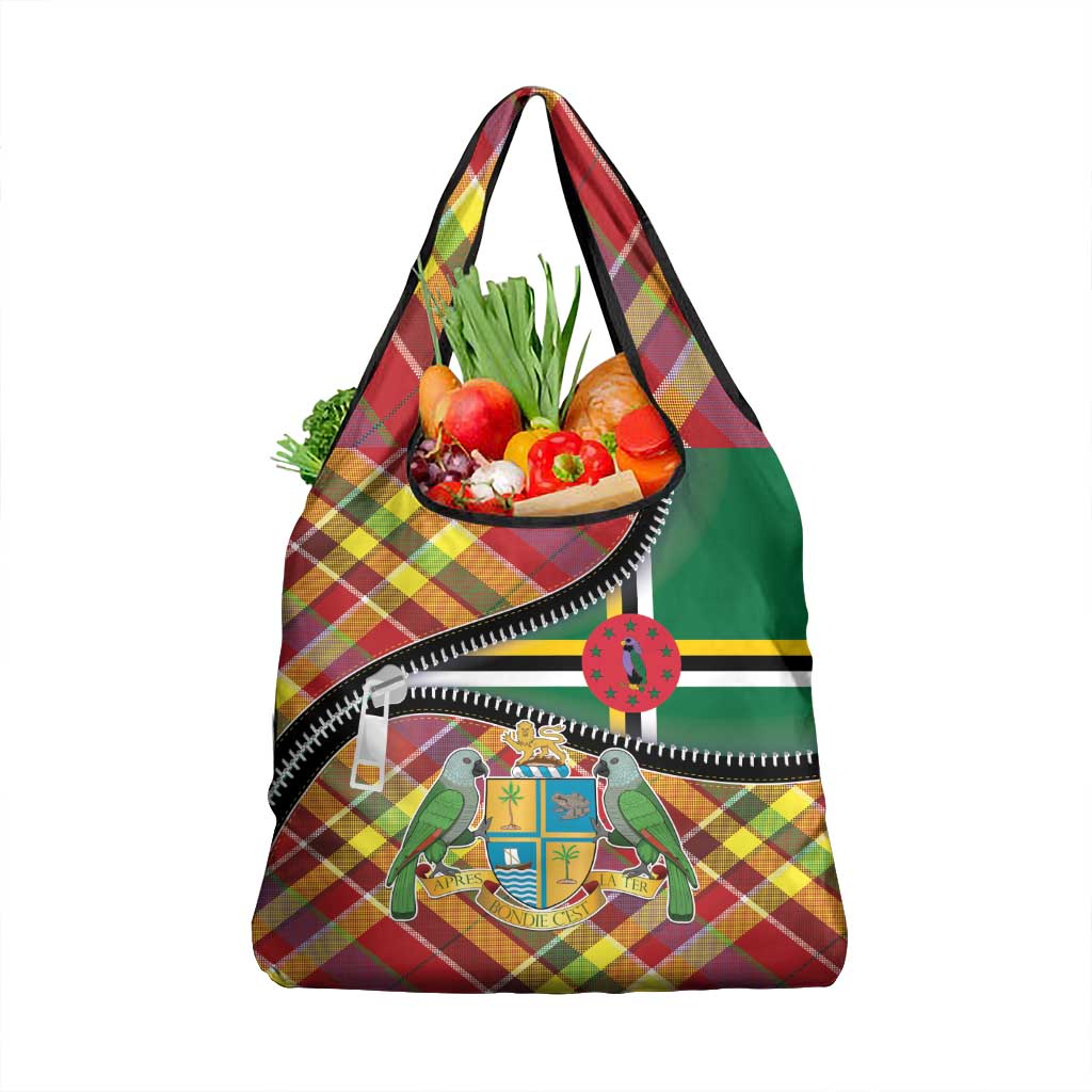 Dominica Creole Day Grocery Bag Madras Pattern Zipper Stylized - Wonder Print Shop