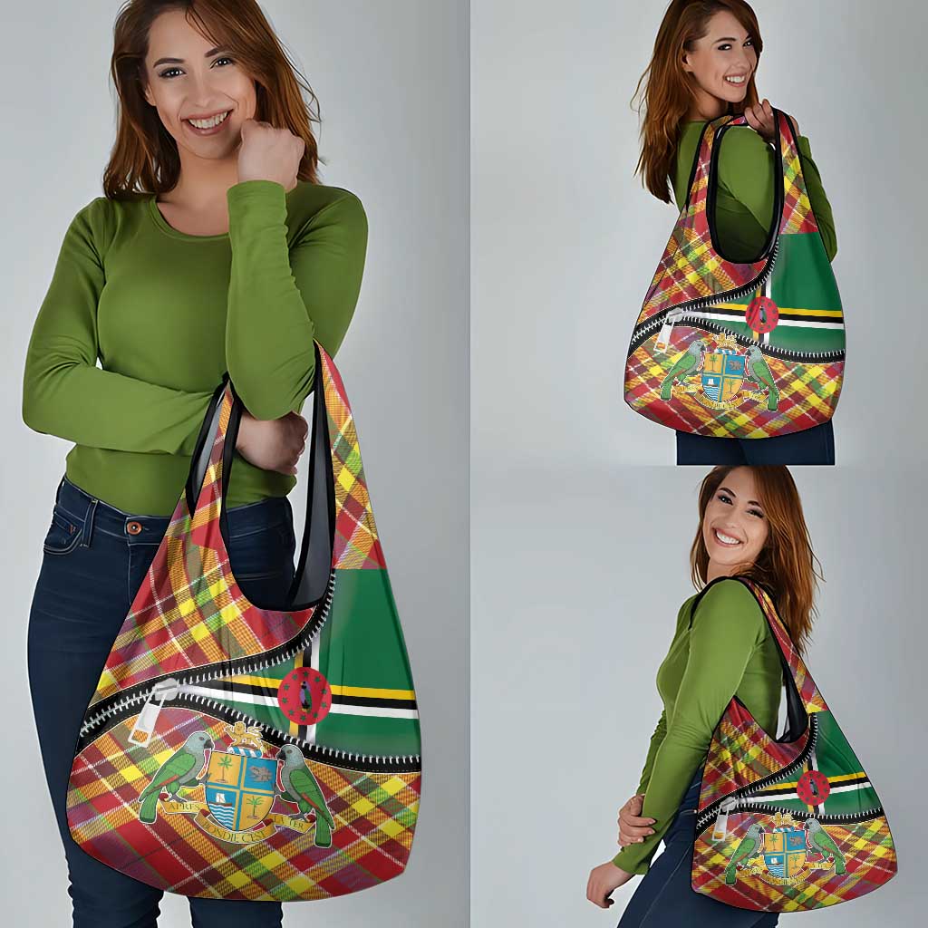 Dominica Creole Day Grocery Bag Madras Pattern Zipper Stylized - Wonder Print Shop