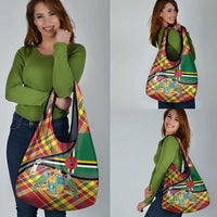Dominica Creole Day Grocery Bag Madras Pattern Zipper Stylized - Wonder Print Shop