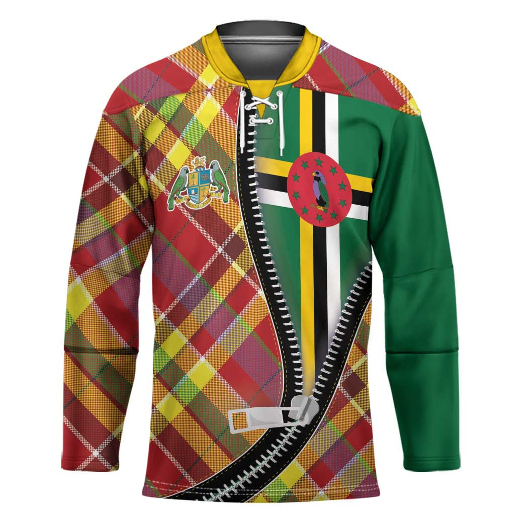 Dominica Creole Day Hockey Jersey Madras Pattern Zipper Stylized - Wonder Print Shop