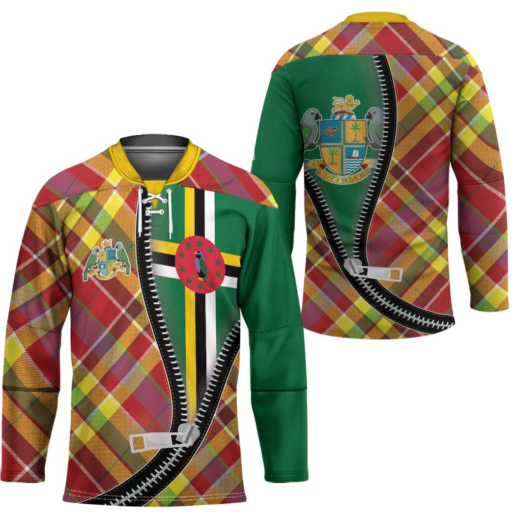 Dominica Creole Day Hockey Jersey Madras Pattern Zipper Stylized - Wonder Print Shop