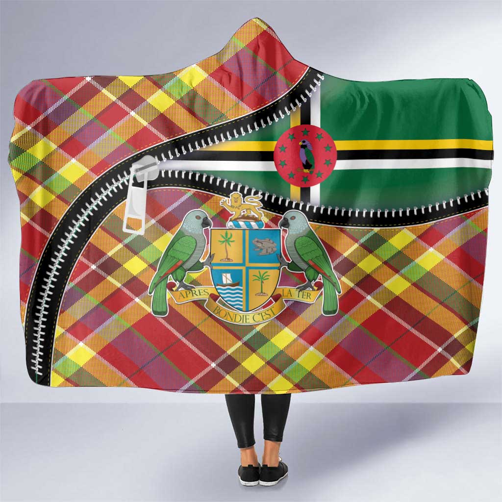 Dominica Creole Day Hooded Blanket Madras Pattern Zipper Stylized - Wonder Print Shop