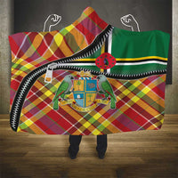 Dominica Creole Day Hooded Blanket Madras Pattern Zipper Stylized - Wonder Print Shop