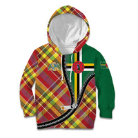 Dominica Creole Day Kid Hoodie Madras Pattern Zipper Stylized - Wonder Print Shop