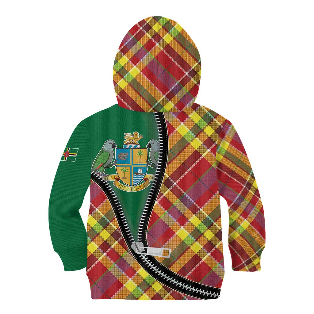 Dominica Creole Day Kid Hoodie Madras Pattern Zipper Stylized - Wonder Print Shop