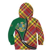 Dominica Creole Day Kid Hoodie Madras Pattern Zipper Stylized - Wonder Print Shop