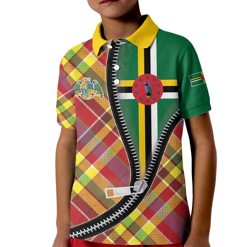 Dominica Creole Day Kid Polo Shirt Madras Pattern Zipper Stylized - Wonder Print Shop
