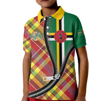 Dominica Creole Day Kid Polo Shirt Madras Pattern Zipper Stylized - Wonder Print Shop
