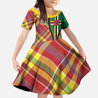 Dominica Creole Day Kid Short Sleeve Dress Madras Pattern Zipper Stylized - Wonder Print Shop