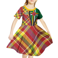 Dominica Creole Day Kid Short Sleeve Dress Madras Pattern Zipper Stylized - Wonder Print Shop