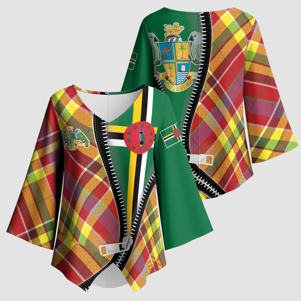 Dominica Creole Day Kimono Sleeve Blouse Madras Pattern Zipper Stylized - Wonder Print Shop
