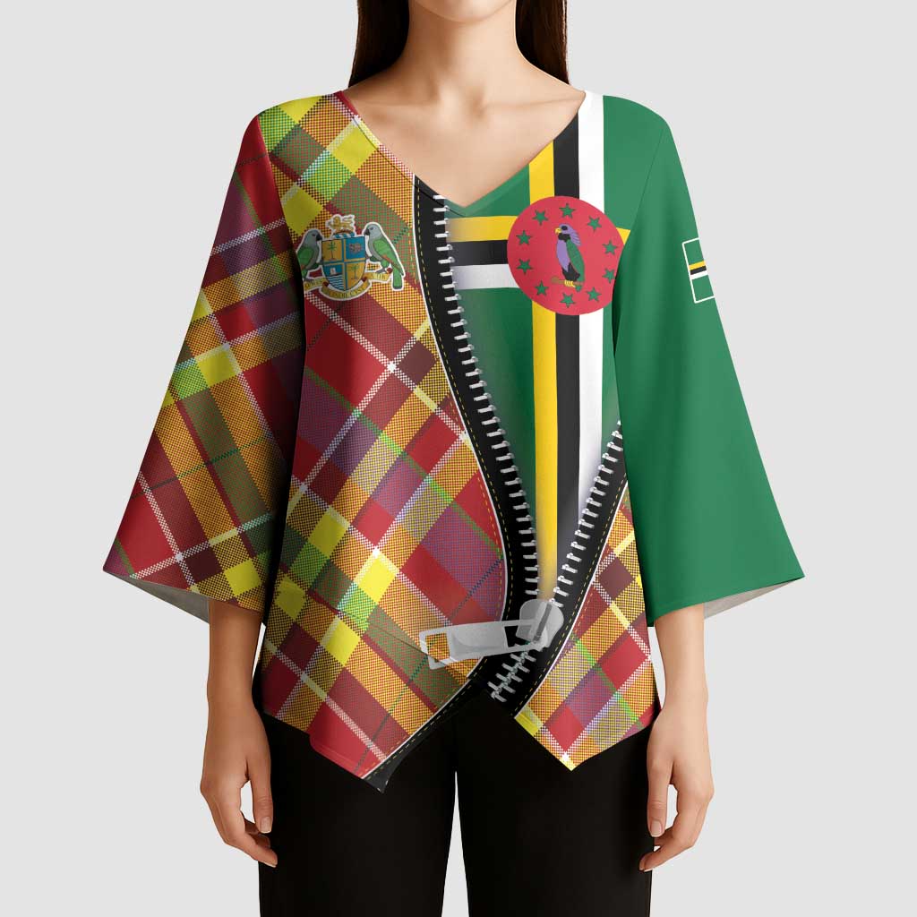 Dominica Creole Day Kimono Sleeve Blouse Madras Pattern Zipper Stylized - Wonder Print Shop