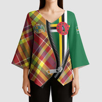 Dominica Creole Day Kimono Sleeve Blouse Madras Pattern Zipper Stylized - Wonder Print Shop