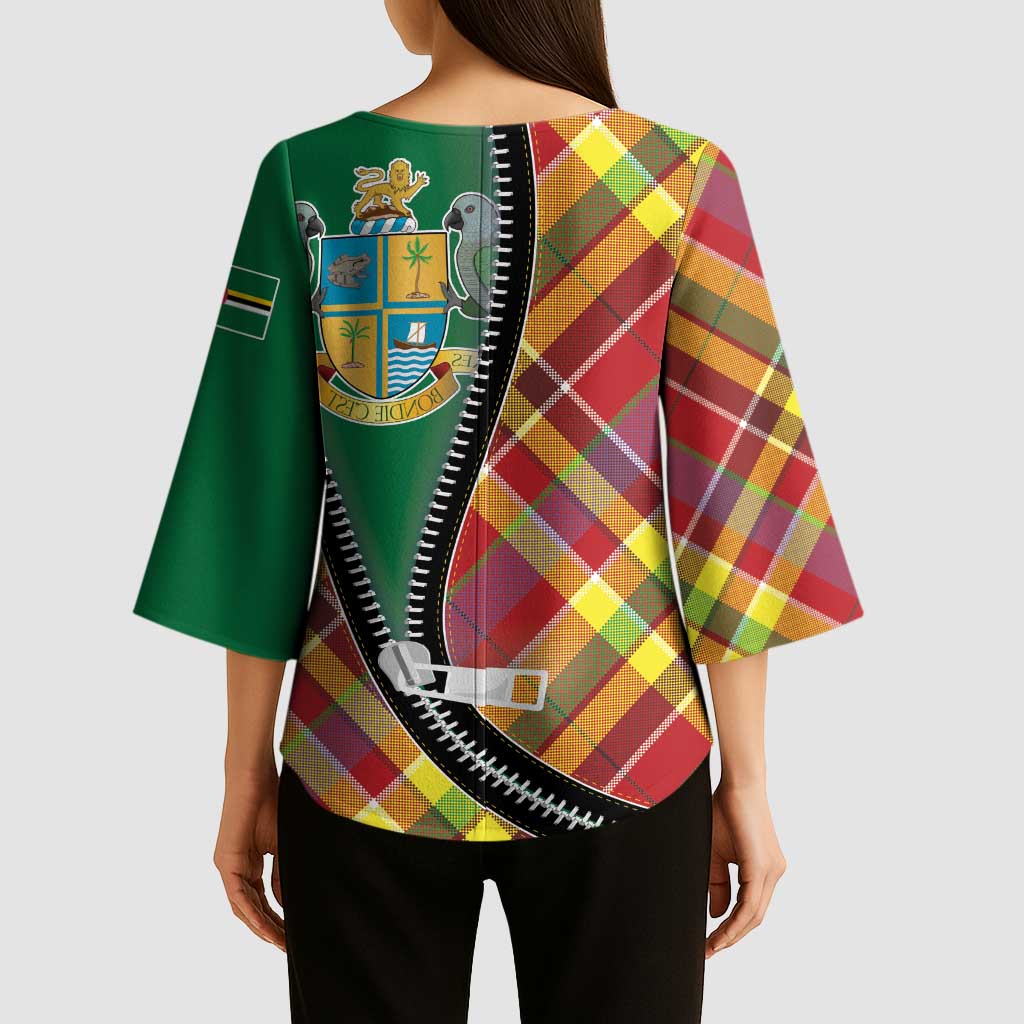Dominica Creole Day Kimono Sleeve Blouse Madras Pattern Zipper Stylized - Wonder Print Shop