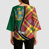 Dominica Creole Day Kimono Sleeve Blouse Madras Pattern Zipper Stylized - Wonder Print Shop