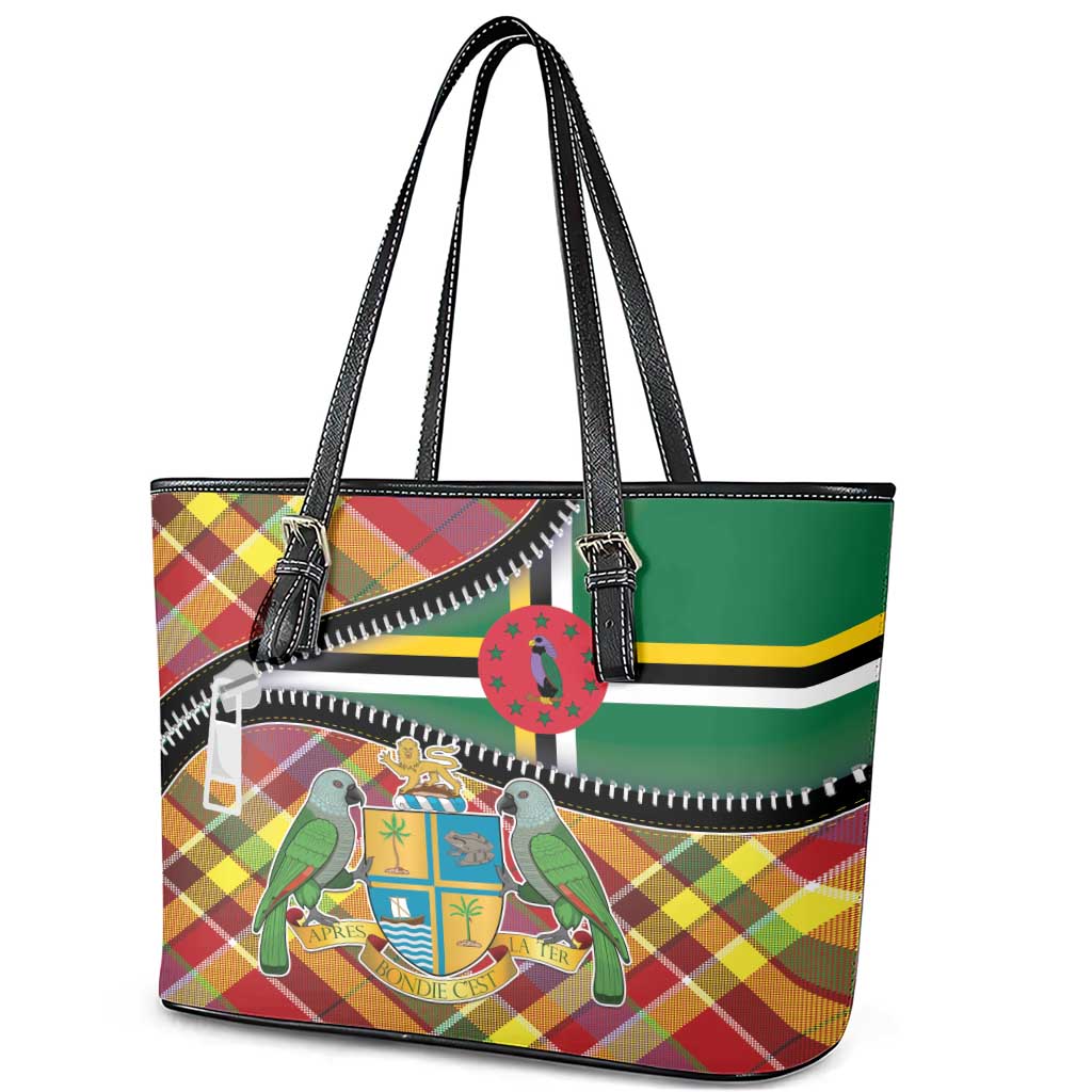 Dominica Creole Day Leather Tote Bag Madras Pattern Zipper Stylized - Wonder Print Shop
