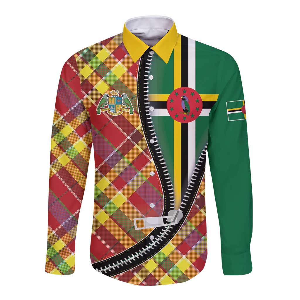 Dominica Creole Day Long Sleeve Button Shirt Madras Pattern Zipper Stylized - Wonder Print Shop