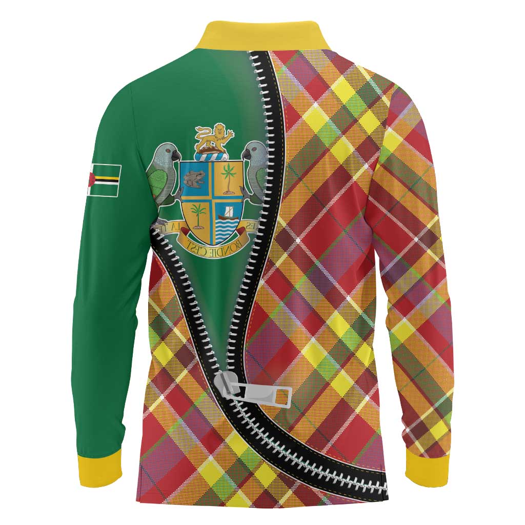 Dominica Creole Day Long Sleeve Polo Shirt Madras Pattern Zipper Stylized - Wonder Print Shop