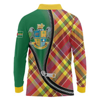 Dominica Creole Day Long Sleeve Polo Shirt Madras Pattern Zipper Stylized - Wonder Print Shop