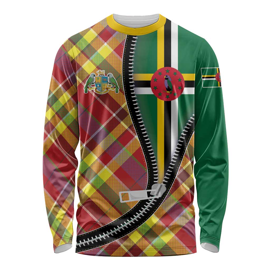 Dominica Creole Day Long Sleeve Shirt Madras Pattern Zipper Stylized - Wonder Print Shop