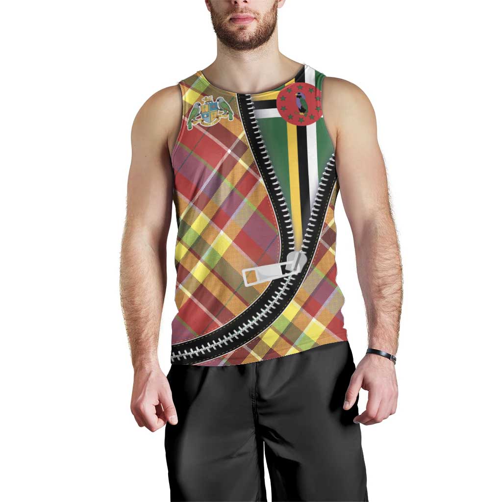 Dominica Creole Day Men Tank Top Madras Pattern Zipper Stylized - Wonder Print Shop