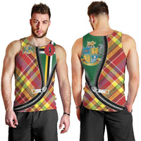 Dominica Creole Day Men Tank Top Madras Pattern Zipper Stylized - Wonder Print Shop