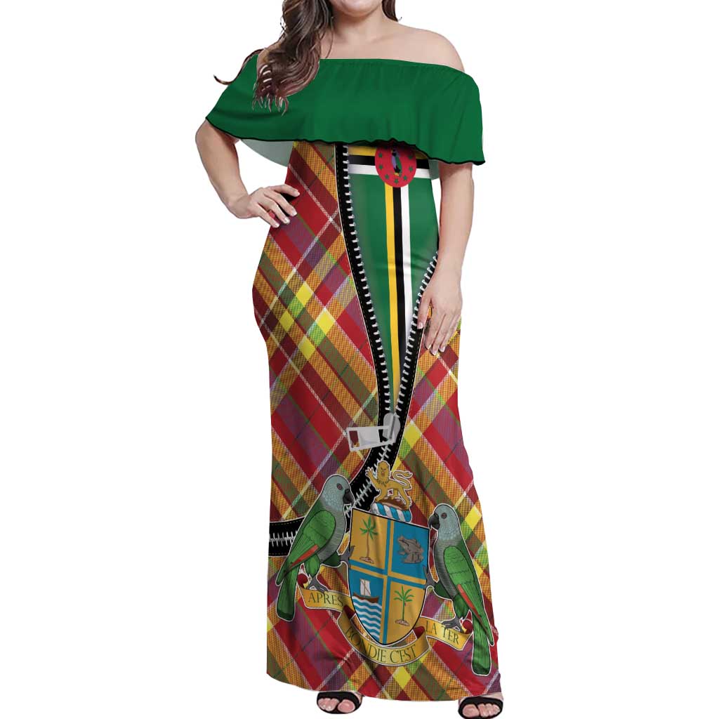 Dominica Creole Day Off Shoulder Maxi Dress Madras Pattern Zipper Stylized - Wonder Print Shop
