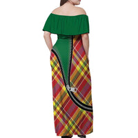 Dominica Creole Day Off Shoulder Maxi Dress Madras Pattern Zipper Stylized - Wonder Print Shop