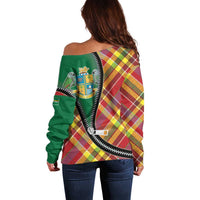 Dominica Creole Day Off Shoulder Sweater Madras Pattern Zipper Stylized - Wonder Print Shop