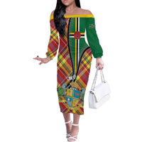Dominica Creole Day Off The Shoulder Long Sleeve Dress Madras Pattern Zipper Stylized - Wonder Print Shop