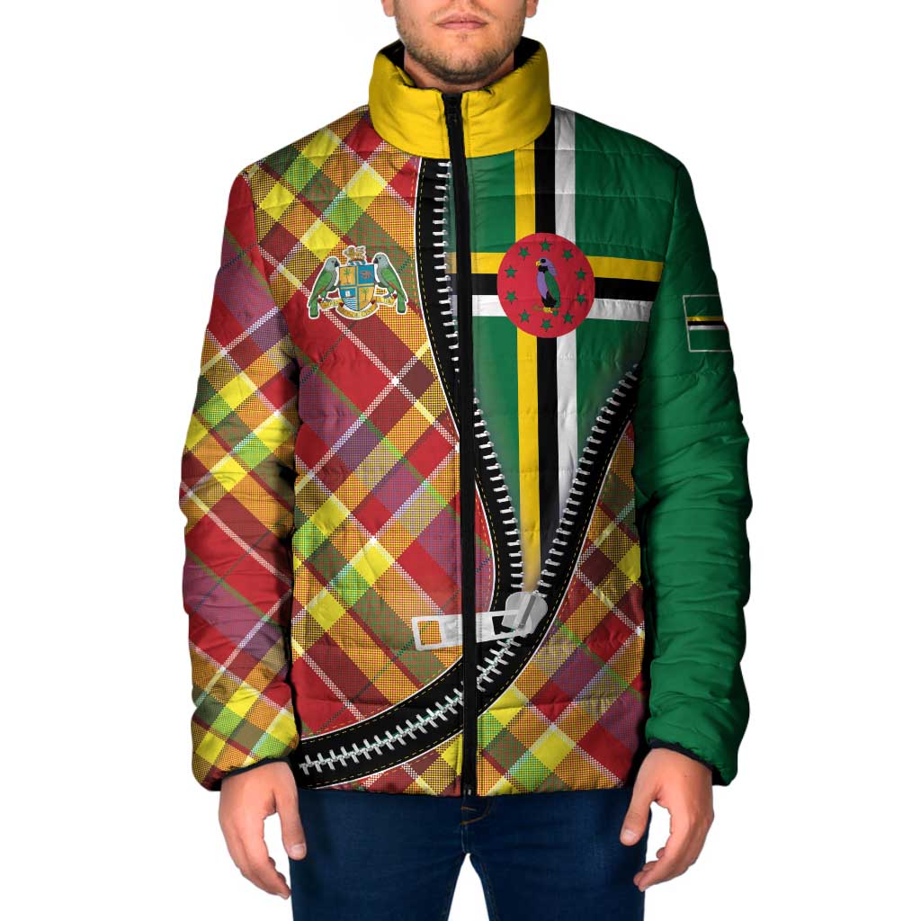 Dominica Creole Day Padded Jacket Madras Pattern Zipper Stylized - Wonder Print Shop
