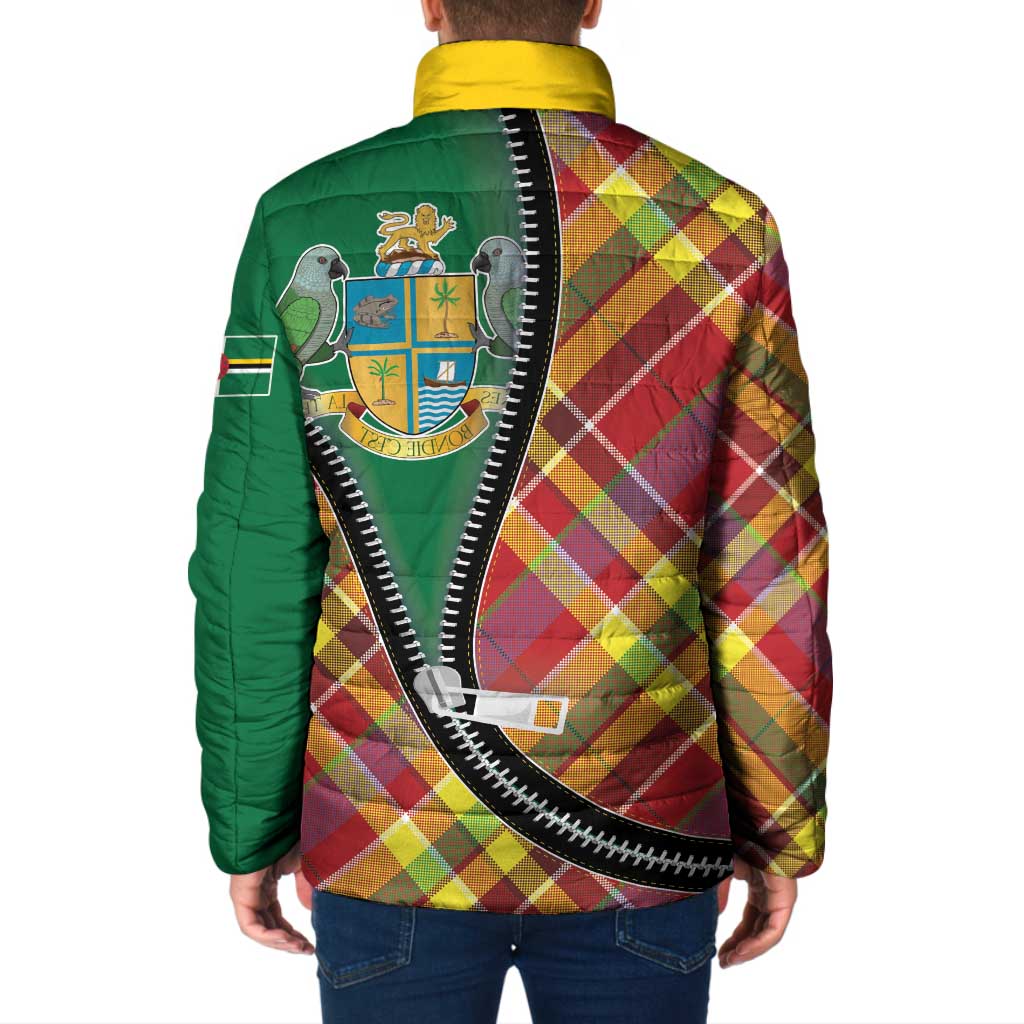 Dominica Creole Day Padded Jacket Madras Pattern Zipper Stylized - Wonder Print Shop
