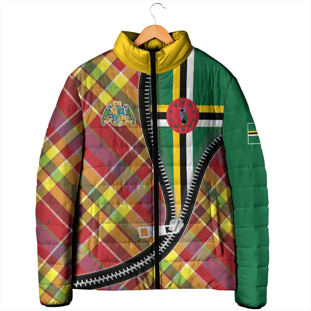 Dominica Creole Day Padded Jacket Madras Pattern Zipper Stylized - Wonder Print Shop
