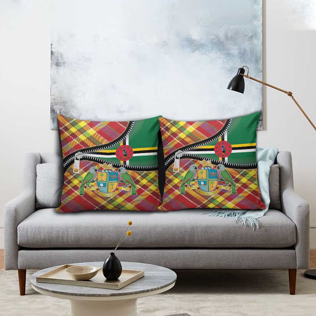 Dominica Creole Day Pillow Cover Madras Pattern Zipper Stylized - Wonder Print Shop