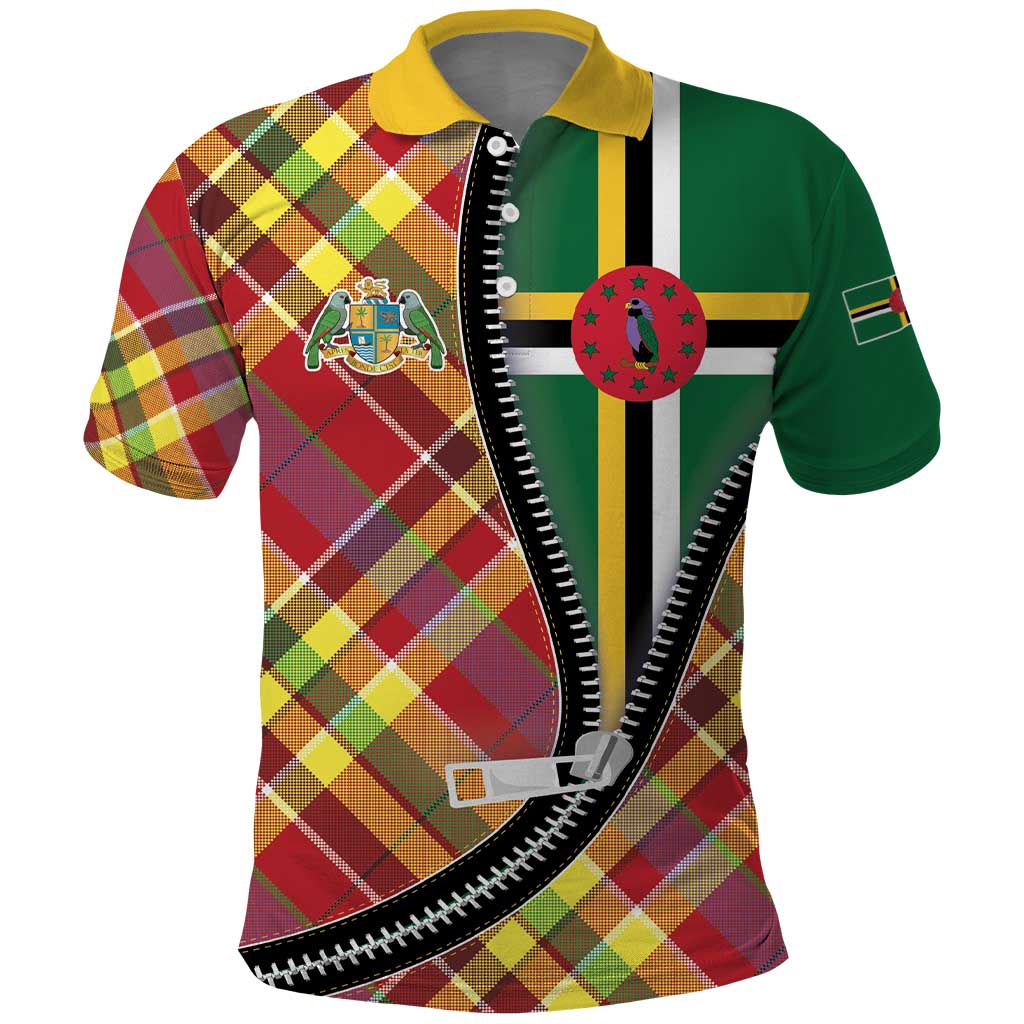 Dominica Creole Day Polo Shirt Madras Pattern Zipper Stylized - Wonder Print Shop