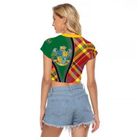 Dominica Creole Day Raglan Cropped T Shirt Madras Pattern Zipper Stylized - Wonder Print Shop