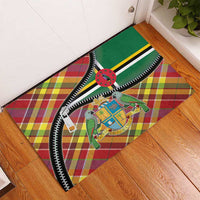 Dominica Creole Day Rubber Doormat Madras Pattern Zipper Stylized - Wonder Print Shop