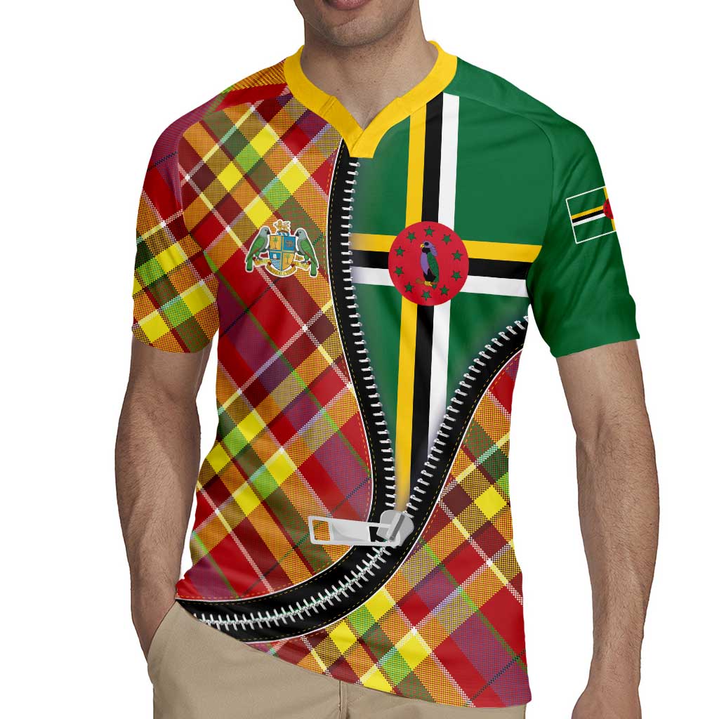 Dominica Creole Day Rugby Jersey Madras Pattern Zipper Stylized - Wonder Print Shop