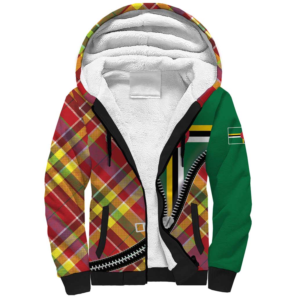Dominica Creole Day Sherpa Hoodie Madras Pattern Zipper Stylized - Wonder Print Shop