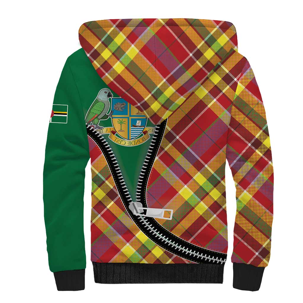 Dominica Creole Day Sherpa Hoodie Madras Pattern Zipper Stylized - Wonder Print Shop