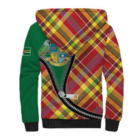 Dominica Creole Day Sherpa Hoodie Madras Pattern Zipper Stylized - Wonder Print Shop