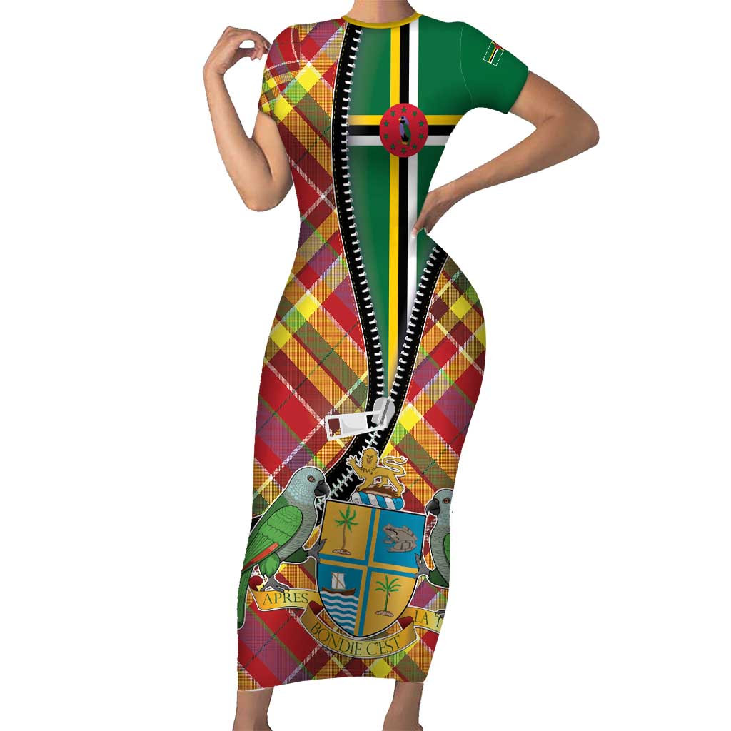 Dominica Creole Day Short Sleeve Bodycon Dress Madras Pattern Zipper Stylized - Wonder Print Shop