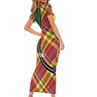 Dominica Creole Day Short Sleeve Bodycon Dress Madras Pattern Zipper Stylized - Wonder Print Shop
