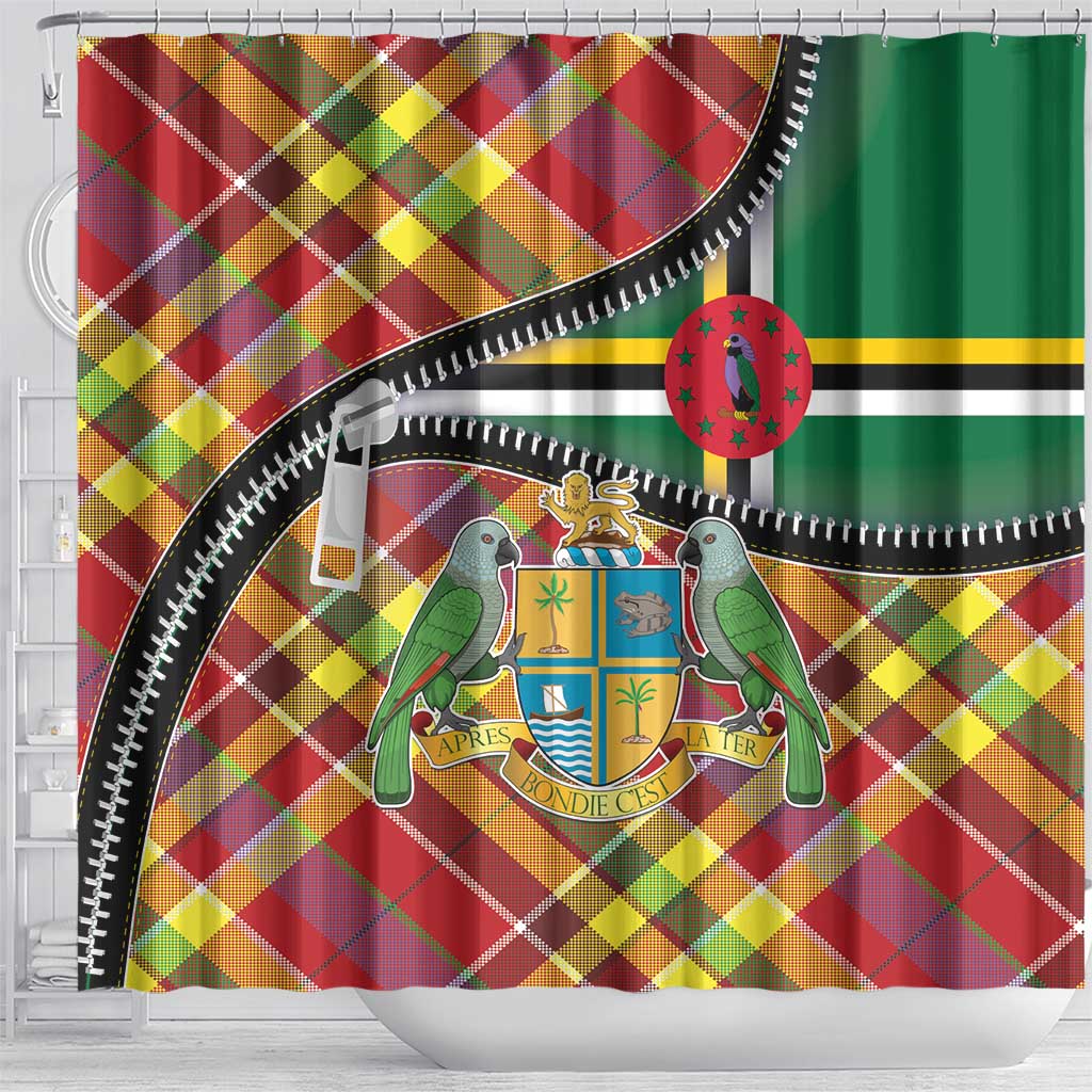 Dominica Creole Day Shower Curtain Madras Pattern Zipper Stylized - Wonder Print Shop