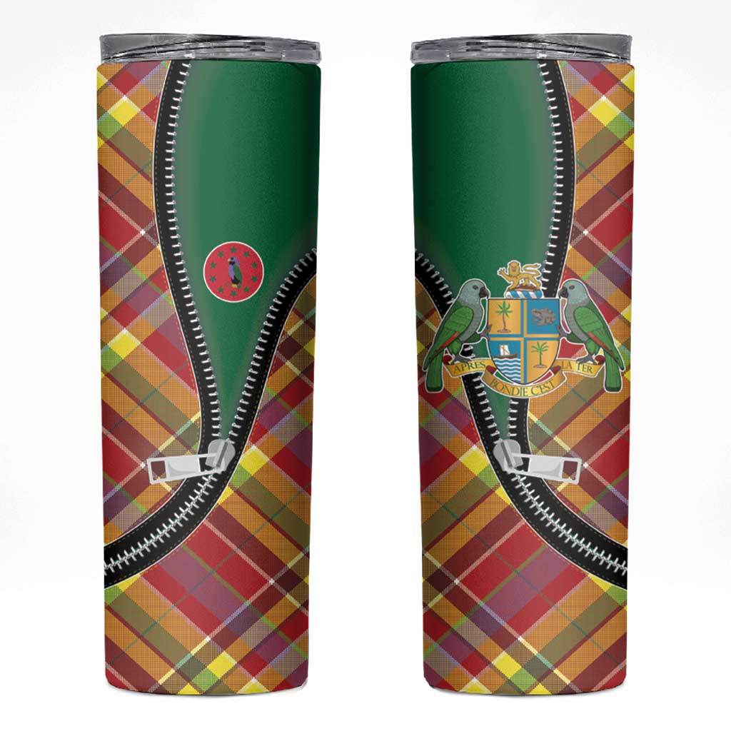 Dominica Creole Day Skinny Tumbler Madras Pattern Zipper Stylized - Wonder Print Shop